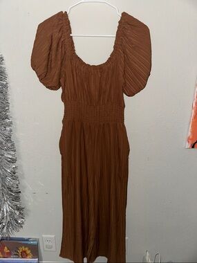 Blush Brown Puff-Sleeve Romper